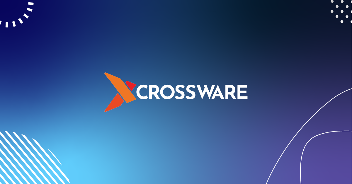 Crossware logo over a blue and purple background